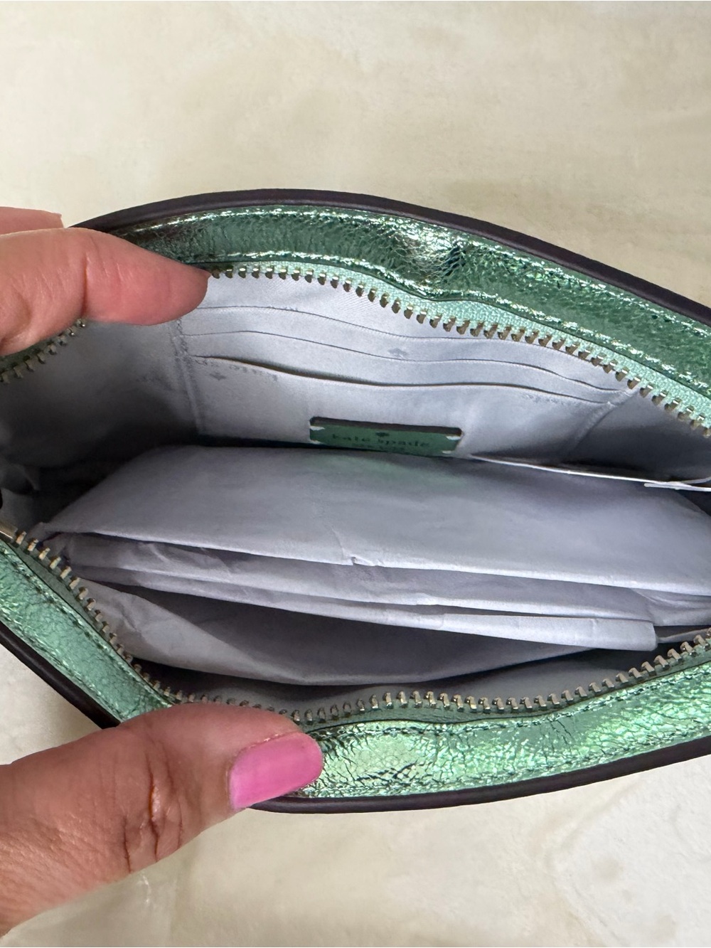 Kate Spade Kenzie Glitter Lilly Pochette in Seawater Green - Picture 4 of 5